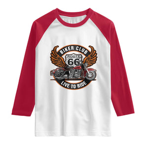 Vintage Route Highway 66 Biker Club Raglan Shirt Live To Ride Motorcycle Graphic TS12 White Red Print Your Wear
