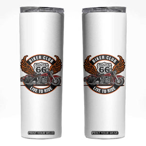 Vintage Route Highway 66 Biker Club Skinny Tumbler Live To Ride Motorcycle Graphic TS12 White Print Your Wear
