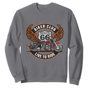 Vintage Route Highway 66 Biker Club Sweatshirt Live To Ride Motorcycle Graphic TS12 Charcoal Print Your Wear