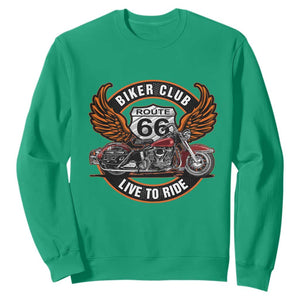 Vintage Route Highway 66 Biker Club Sweatshirt Live To Ride Motorcycle Graphic TS12 Irish Green Print Your Wear
