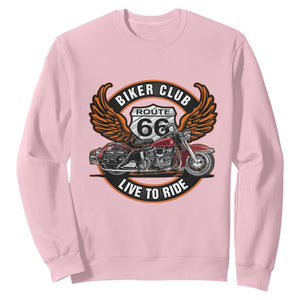 Vintage Route Highway 66 Biker Club Sweatshirt Live To Ride Motorcycle Graphic TS12 Light Pink Print Your Wear