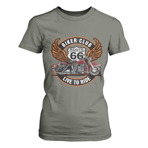 Vintage Route Highway 66 Biker Club T Shirt For Women Live To Ride Motorcycle Graphic TS12 Military Green Print Your Wear