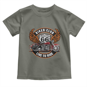 Vintage Route Highway 66 Biker Club Toddler T Shirt Live To Ride Motorcycle Graphic TS12 Military Green Print Your Wear