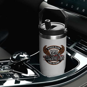 Vintage Route Highway 66 Biker Club Flip Straw Tumbler Live To Ride Motorcycle Graphic TS12 Print Your Wear