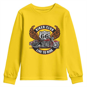 Vintage Route Highway 66 Biker Club Youth Sweatshirt Live To Ride Motorcycle Graphic TS12 Daisy Print Your Wear
