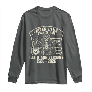 Vintage Biker Club Born To Ride Long Sleeve Shirt 100th Anniversary Mother Road TS12 Dark Heather Print Your Wear