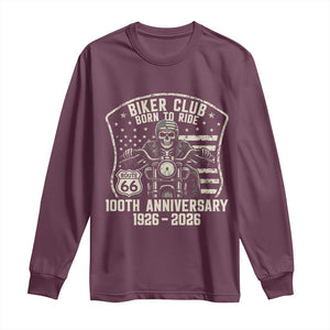 Vintage Biker Club Born To Ride Long Sleeve Shirt 100th Anniversary Mother Road TS12 Maroon Print Your Wear