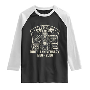 Vintage Biker Club Born To Ride Raglan Shirt 100th Anniversary Mother Road TS12 Black White Print Your Wear