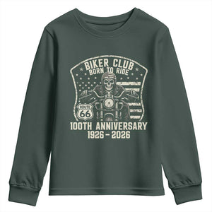 Vintage Biker Club Born To Ride Youth Sweatshirt 100th Anniversary Mother Road TS12 Dark Forest Green Print Your Wear