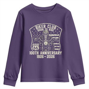 Vintage Biker Club Born To Ride Youth Sweatshirt 100th Anniversary Mother Road TS12 Purple Print Your Wear