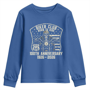 Vintage Biker Club Born To Ride Youth Sweatshirt 100th Anniversary Mother Road TS12 Royal Blue Print Your Wear