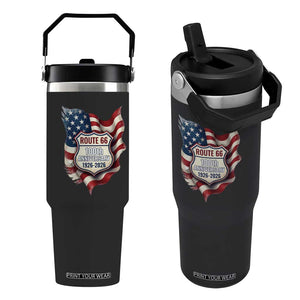 Route Highway 66 Centennial Flip Straw Tumbler Vintage American Flag Patriotic Gift TS12 One Size: 30 oz Black Print Your Wear