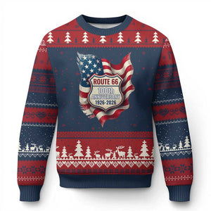 Route Highway 66 Centennial Ugly Christmas Sweater Vintage American Flag Patriotic Gift TS12 Navy Red Print Your Wear