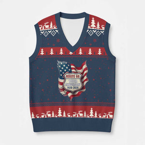 Route Highway 66 Centennial V-Neck Knit Sweater Vest Vintage American Flag Patriotic Gift TS12 Navy Red Print Your Wear