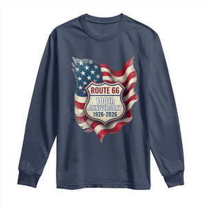 Route Highway 66 Centennial Long Sleeve Shirt Vintage American Flag Patriotic Gift TS12 Navy Print Your Wear