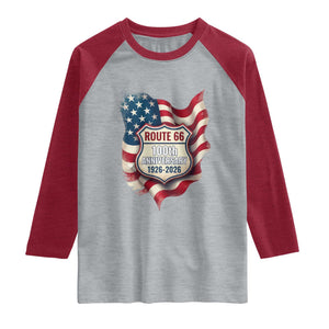 Route Highway 66 Centennial Raglan Shirt Vintage American Flag Patriotic Gift TS12 Heather Gray Heather Red Print Your Wear
