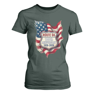 Route Highway 66 Centennial T Shirt For Women Vintage American Flag Patriotic Gift TS12 Dark Forest Green Print Your Wear