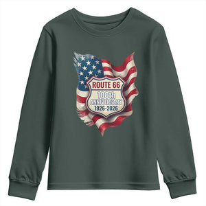 Route Highway 66 Centennial Youth Sweatshirt Vintage American Flag Patriotic Gift TS12 Dark Forest Green Print Your Wear