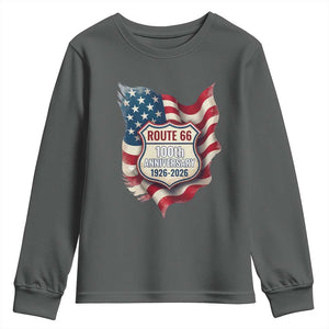 Route Highway 66 Centennial Youth Sweatshirt Vintage American Flag Patriotic Gift TS12 Dark Heather Print Your Wear