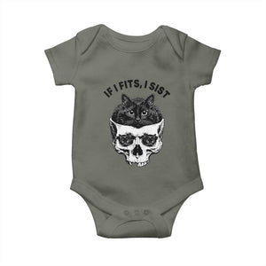 If I Fits I Sits Black Cat Skull Baby Onesie Gothic Dark Humor Gift TS12 Military Green Print Your Wear