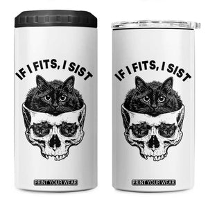 If I Fits I Sits Black Cat Skull 4 in 1 Can Cooler Tumbler Gothic Dark Humor Gift TS12 One Size: 16 oz White Print Your Wear