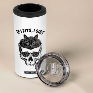 If I Fits I Sits Black Cat Skull 4 in 1 Can Cooler Tumbler Gothic Dark Humor Gift TS12 Print Your Wear