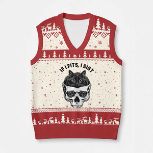 If I Fits I Sits Black Cat Skull V-Neck Knit Sweater Vest Gothic Dark Humor Gift TS12 Beige Red Print Your Wear