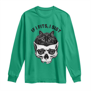 If I Fits I Sits Black Cat Skull Long Sleeve Shirt Gothic Dark Humor Gift TS12 Irish Green Print Your Wear