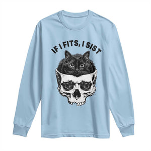 If I Fits I Sits Black Cat Skull Long Sleeve Shirt Gothic Dark Humor Gift TS12 Light Blue Print Your Wear