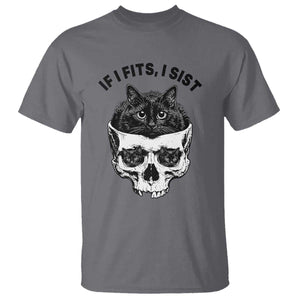 If I Fits I Sits Black Cat Skull T Shirt Gothic Dark Humor Gift TS12 Charcoal Print Your Wear