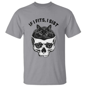 If I Fits I Sits Black Cat Skull T Shirt Gothic Dark Humor Gift TS12 Sport Gray Print Your Wear