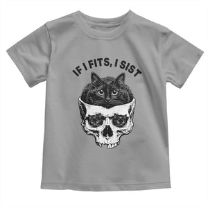 If I Fits I Sits Black Cat Skull Toddler T Shirt Gothic Dark Humor Gift TS12 Sport Gray Print Your Wear