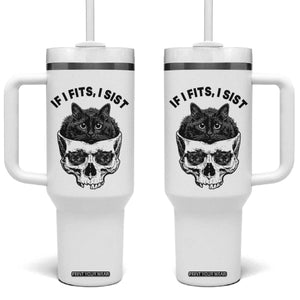 If I Fits I Sits Black Cat Skull Tumbler With Handle Gothic Dark Humor Gift TS12 One Size: 40 oz White Print Your Wear