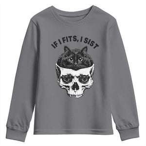 If I Fits I Sits Black Cat Skull Youth Sweatshirt Gothic Dark Humor Gift TS12 Charcoal Print Your Wear
