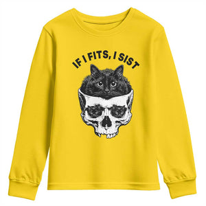 If I Fits I Sits Black Cat Skull Youth Sweatshirt Gothic Dark Humor Gift TS12 Daisy Print Your Wear