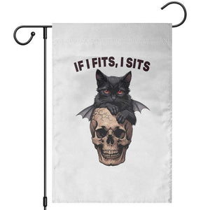 Gothic Cat Skull Graphic Garden Flag If I Fits I Sits Creepy Cute Gift TS12 White Print Your Wear