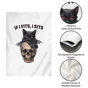Gothic Cat Skull Graphic Garden Flag If I Fits I Sits Creepy Cute Gift TS12 Print Your Wear