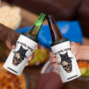 Gothic Cat Skull Graphic 4 in 1 Can Cooler Tumbler If I Fits I Sits Creepy Cute Gift TS12 Print Your Wear