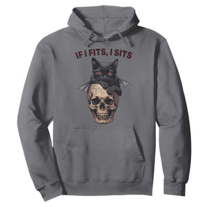 Gothic Cat Skull Graphic Hoodie If I Fits I Sits Creepy Cute Gift TS12 Charcoal Print Your Wear