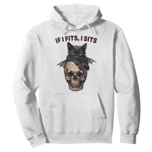 Gothic Cat Skull Graphic Hoodie If I Fits I Sits Creepy Cute Gift TS12 White Print Your Wear