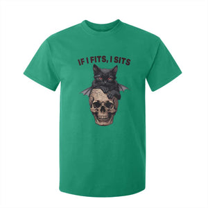 Gothic Cat Skull Graphic T Shirt For Kid If I Fits I Sits Creepy Cute Gift TS12 Irish Green Print Your Wear