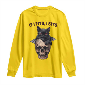 Gothic Cat Skull Graphic Long Sleeve Shirt If I Fits I Sits Creepy Cute Gift TS12 Daisy Print Your Wear