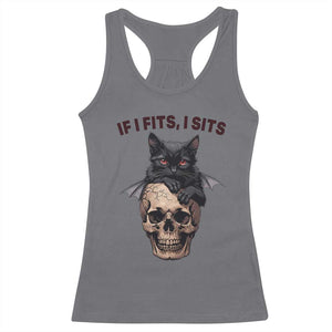 Gothic Cat Skull Graphic Racerback Tank Top If I Fits I Sits Creepy Cute Gift TS12 Charcoal Print Your Wear