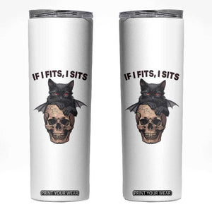 Gothic Cat Skull Graphic Skinny Tumbler If I Fits I Sits Creepy Cute Gift TS12 White Print Your Wear