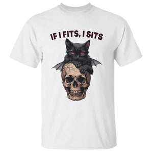 Gothic Cat Skull Graphic T Shirt If I Fits I Sits Creepy Cute Gift TS12 White Print Your Wear