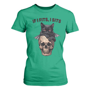 Gothic Cat Skull Graphic T Shirt For Women If I Fits I Sits Creepy Cute Gift TS12 Irish Green Print Your Wear