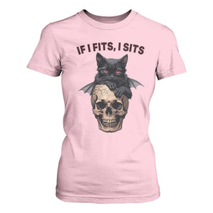 Gothic Cat Skull Graphic T Shirt For Women If I Fits I Sits Creepy Cute Gift TS12 Light Pink Print Your Wear