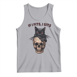Gothic Cat Skull Graphic Tank Top If I Fits I Sits Creepy Cute Gift TS12 Athletic Heather Print Your Wear
