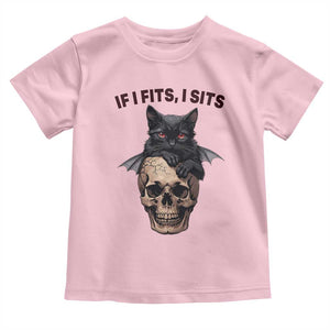 Gothic Cat Skull Graphic Toddler T Shirt If I Fits I Sits Creepy Cute Gift TS12 Light Pink Print Your Wear