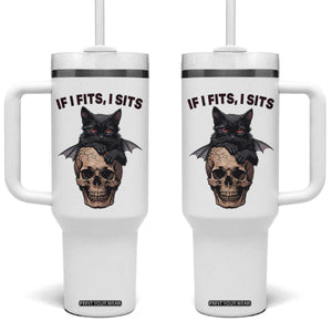 Gothic Cat Skull Graphic Tumbler With Handle If I Fits I Sits Creepy Cute Gift TS12 One Size: 40 oz White Print Your Wear